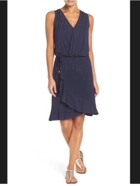 Tory Burch Navy Sleeveless Wrap Dress with Side Tie - XS